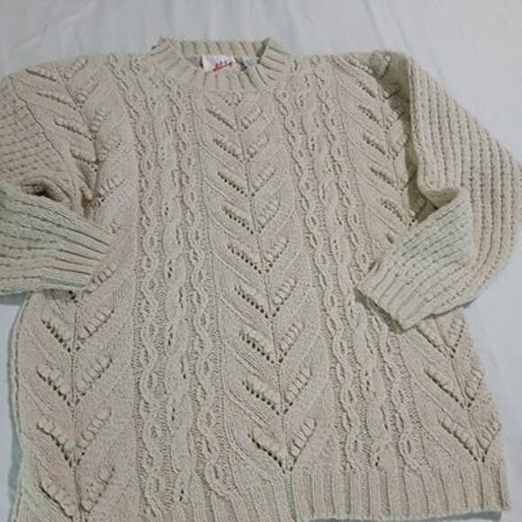 VTG Mobility Small Long-Sleeved Ecru Silk/Cotton Blend Cable-Knit Sweater - Picture 5 of 13